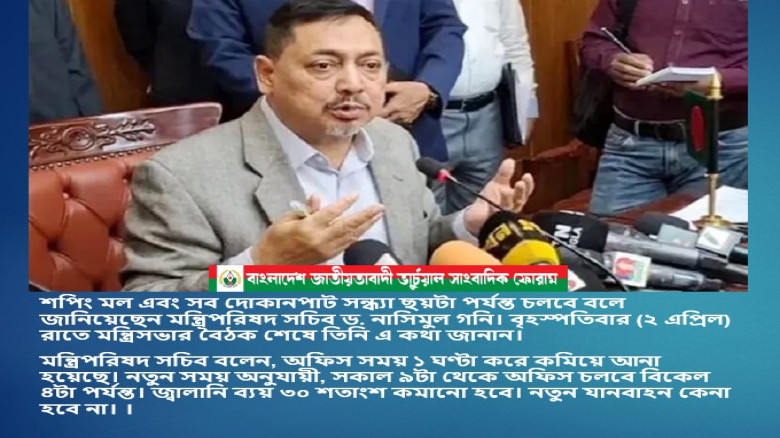 অফিস সময় ১ ঘণ্টা করে কমিয়ে সকল শপিং মল এবং সব দোকানপাট সন্ধ্যা ছয়টা পর্যন্ত চলবে : মন্ত্রিপরিষদ সচিব...