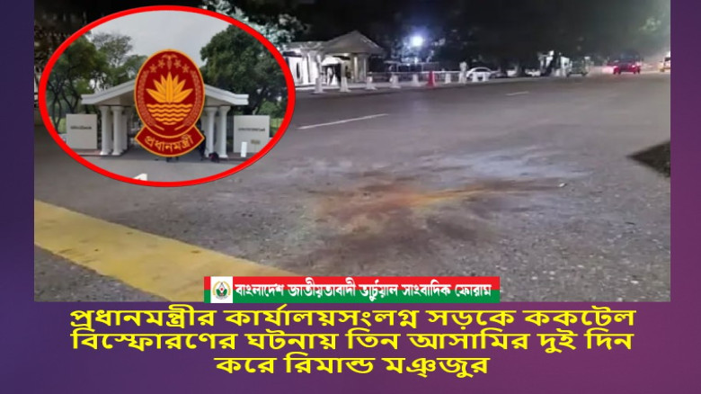 প্রধানমন্ত্রীর কার্যালয়সংলগ্ন সড়কে ককটেল বিস্ফোরণের ঘটনায় গ্রেফতার তিন আসামির দু